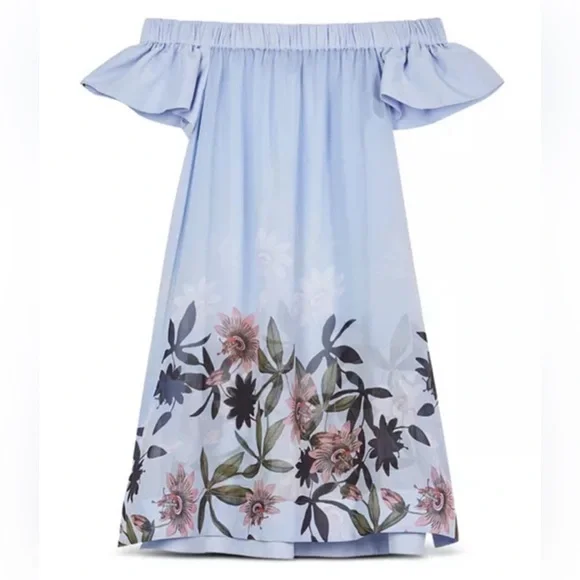 Ted Baker Blue Ruffled Smocked Coverup Dress - Picture 4 of 8